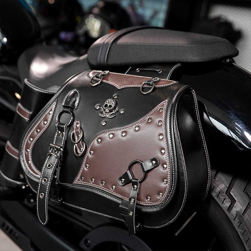 Vintage 26L Motorcycle Saddlebags Leather Side Bags with Cup Holder for Harley Cruiser Softail Dyna Road King