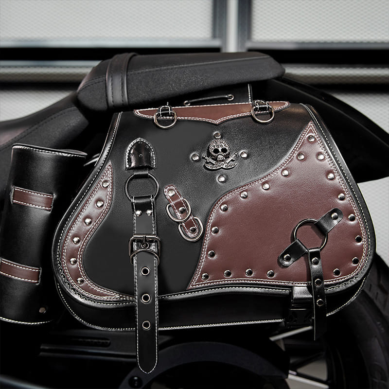 Vintage 26L Motorcycle Saddlebags Leather Side Bags with Cup Holder for Harley Cruiser Softail Dyna Road King