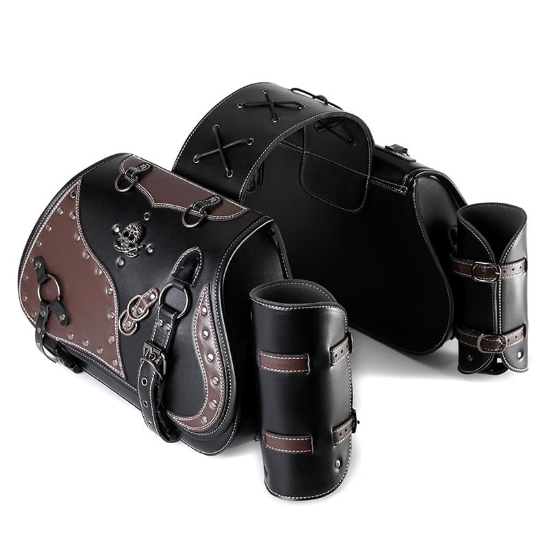 Vintage 26L Motorcycle Saddlebags Leather Side Bags with Cup Holder for Harley Cruiser Softail Dyna Road King