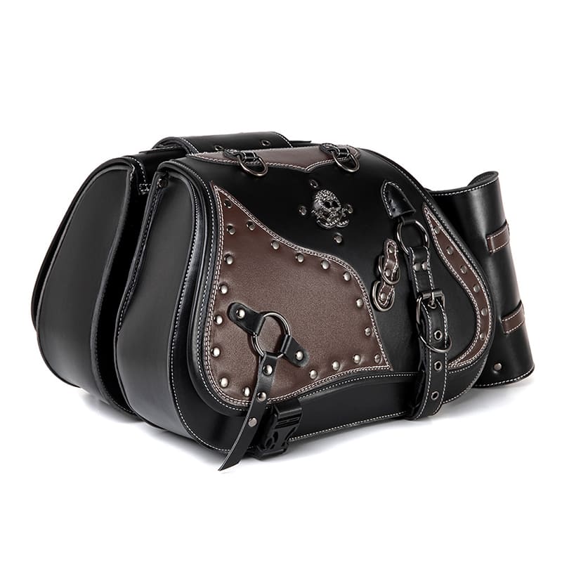 Vintage 26L Motorcycle Saddlebags Leather Side Bags with Cup Holder for Harley Cruiser Softail Dyna Road King