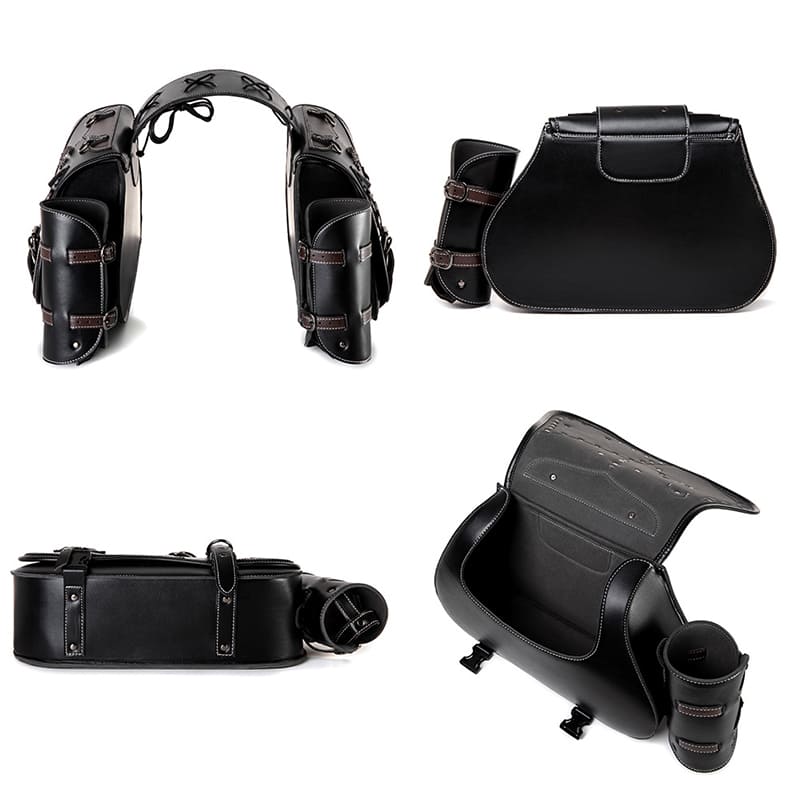 Vintage 26L Motorcycle Saddlebags Leather Side Bags with Cup Holder for Harley Cruiser Softail Dyna Road King
