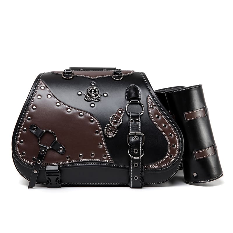 Vintage 26L Motorcycle Saddlebags Leather Side Bags with Cup Holder for Harley Cruiser Softail Dyna Road King