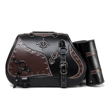 Load image into Gallery viewer, Vintage 26L Motorcycle Saddlebags Leather Side Bags with Cup Holder for Harley Cruiser Softail Dyna Road King