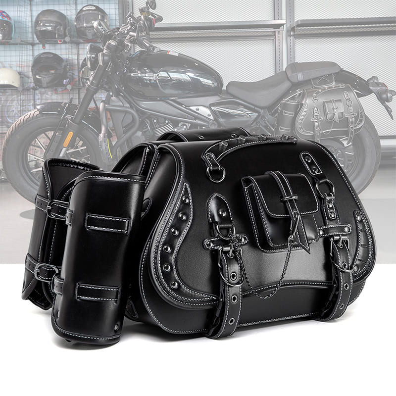 Vintage 26L Motorcycle Saddlebags Leather Side Bags with Cup Holder for Harley Cruiser Softail Dyna Road King