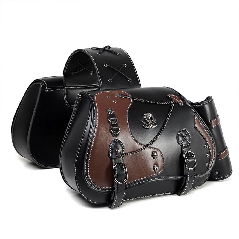 Vintage 26L Motorcycle Saddlebags Leather Side Bags with Cup Holder for Harley Cruiser Softail Dyna Road King