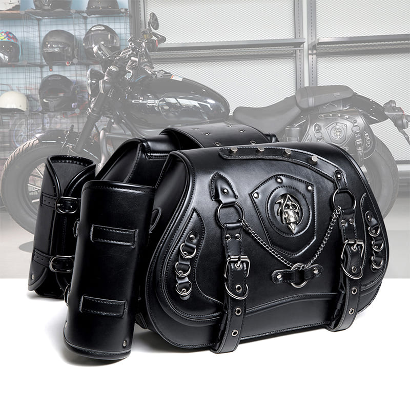 Vintage 26L Motorcycle Saddlebags Leather Side Bags with Cup Holder for Harley Cruiser Softail Dyna Road King