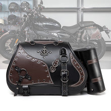 Load image into Gallery viewer, Vintage 26L Motorcycle Saddlebags Leather Side Bags with Cup Holder for Harley Cruiser Softail Dyna Road King