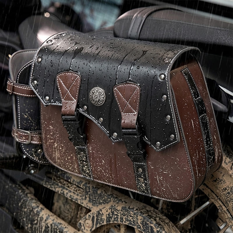 Motorcycle Saddlebags 26L Leather Side Bags with Cup Holder for Harley Softail Dyna Road King Cruiser