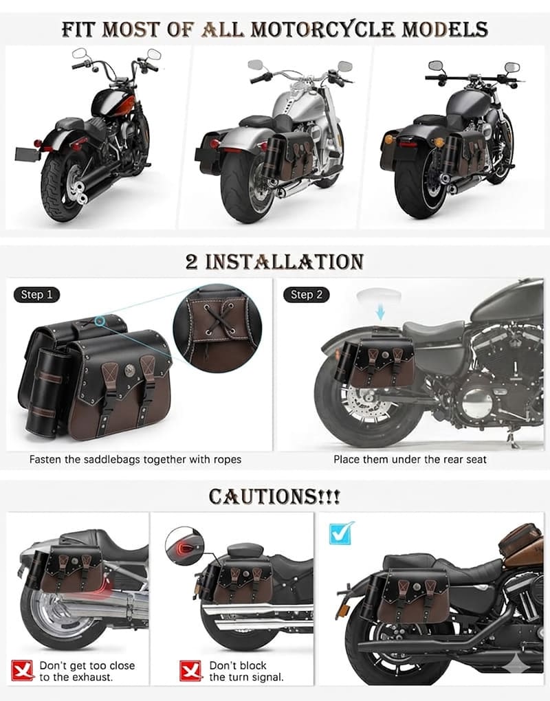 Motorcycle Saddlebags 26L Leather Side Bags with Cup Holder for Harley Softail Dyna Road King Cruiser