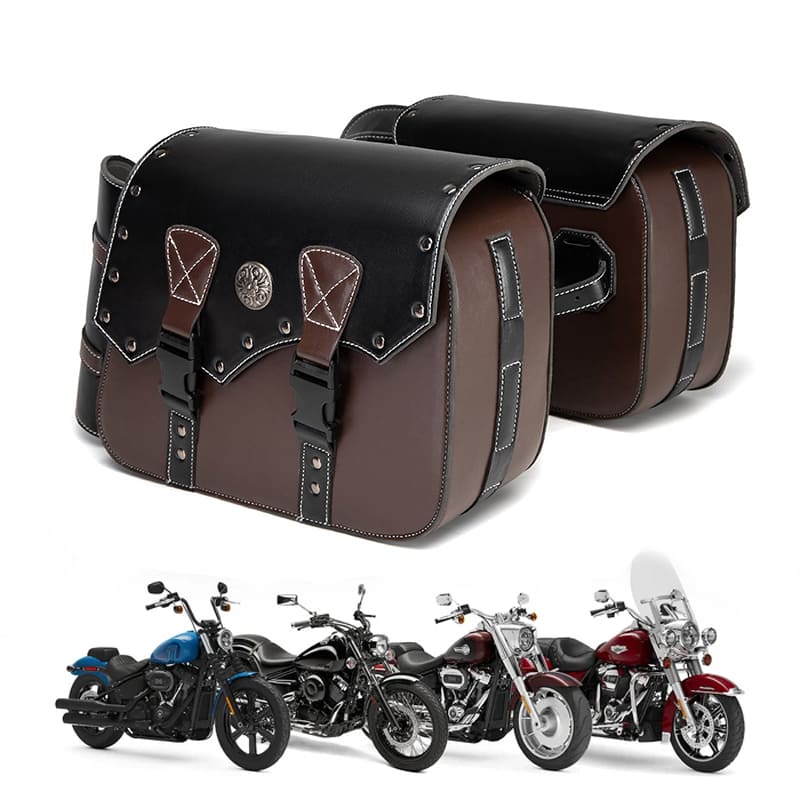 Motorcycle Saddlebags 26L Leather Side Bags with Cup Holder for Harley Softail Dyna Road King Cruiser
