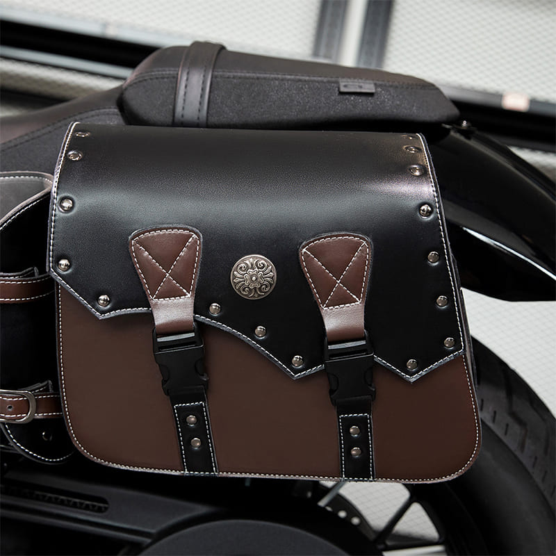 Motorcycle Saddlebags 26L Leather Side Bags with Cup Holder for Harley Softail Dyna Road King Cruiser