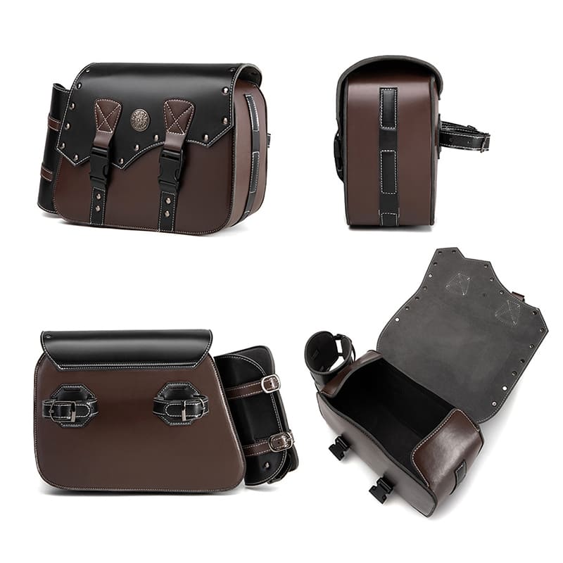 Motorcycle Saddlebags 26L Leather Side Bags with Cup Holder for Harley Softail Dyna Road King Cruiser