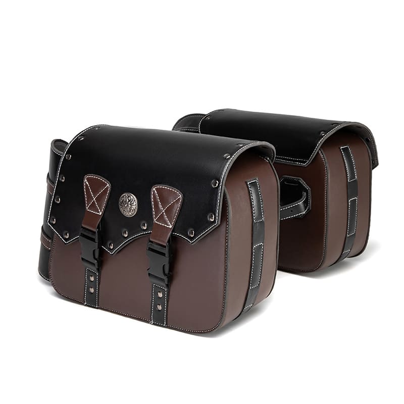 Motorcycle Saddlebags 26L Leather Side Bags with Cup Holder for Harley Softail Dyna Road King Cruiser