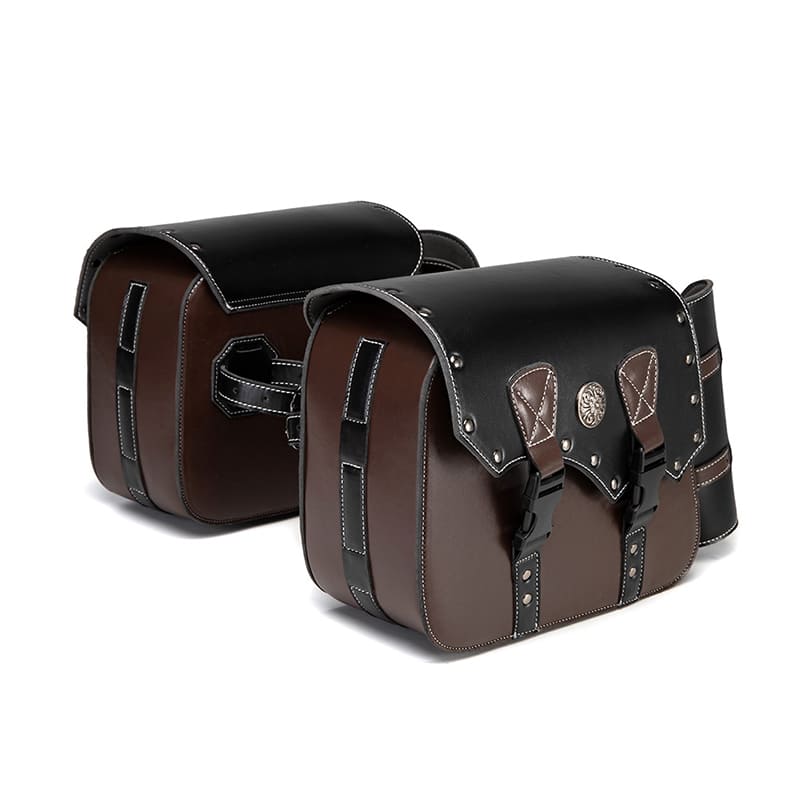 Motorcycle Saddlebags 26L Leather Side Bags with Cup Holder for Harley Softail Dyna Road King Cruiser