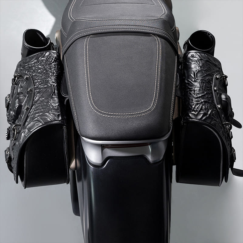 Punk Style 26L Leather Motorcycle Saddlebags with Cup Holder for Harley Softail Dyna Road King Cruiser