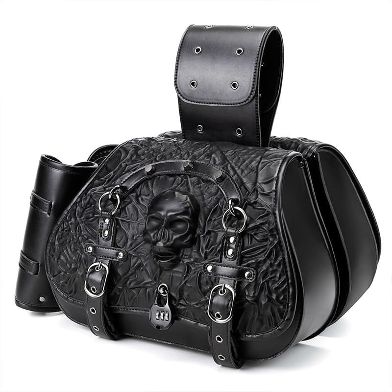 Punk Style 26L Leather Motorcycle Saddlebags with Cup Holder for Harley Softail Dyna Road King Cruiser