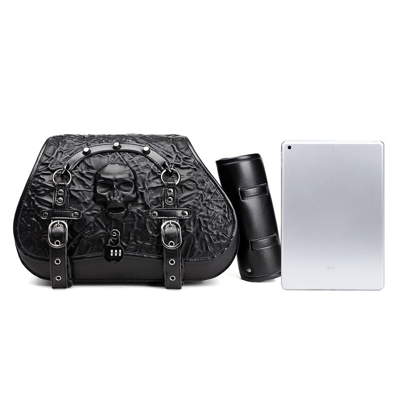 Punk Style 26L Leather Motorcycle Saddlebags with Cup Holder for Harley Softail Dyna Road King Cruiser