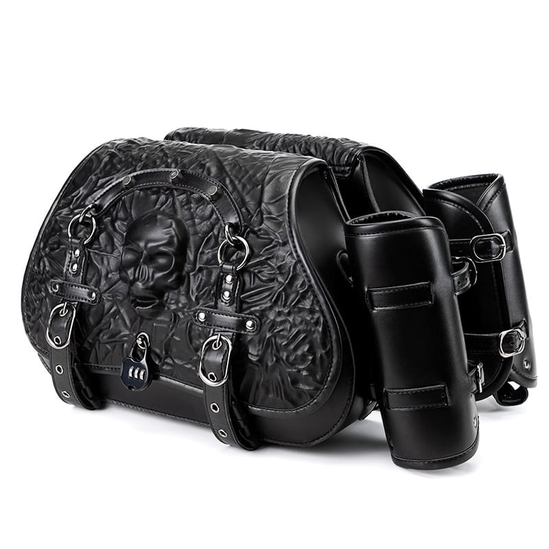 Punk Style 26L Leather Motorcycle Saddlebags with Cup Holder for Harley Softail Dyna Road King Cruiser