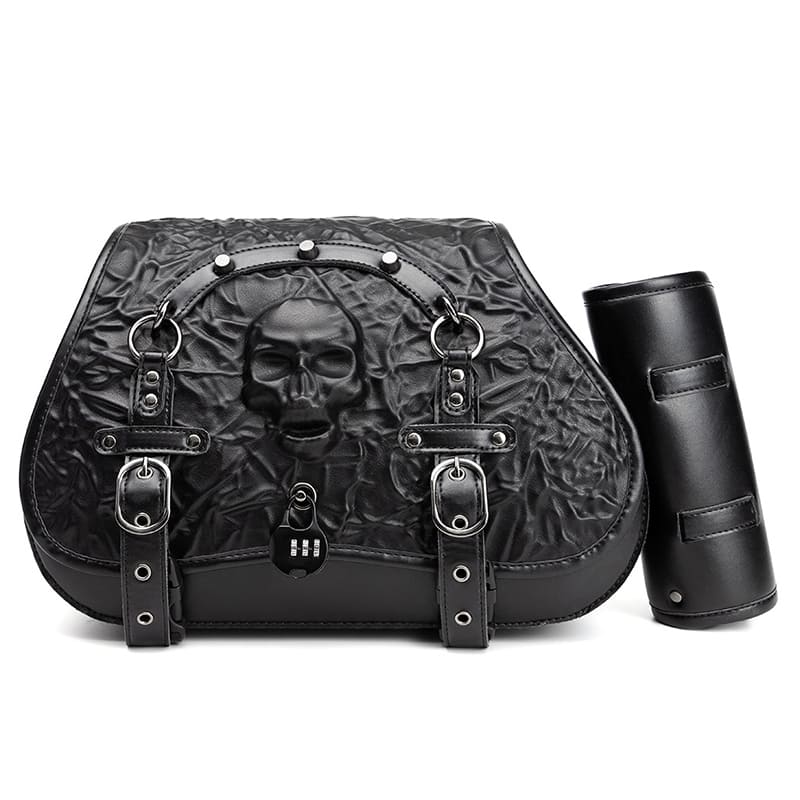 Punk Style 26L Leather Motorcycle Saddlebags with Cup Holder for Harley Softail Dyna Road King Cruiser
