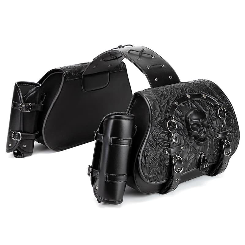 Punk Style 26L Leather Motorcycle Saddlebags with Cup Holder for Harley Softail Dyna Road King Cruiser