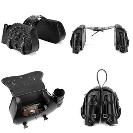 Punk Style 26L Leather Motorcycle Saddlebags with Cup Holder for Harley Softail Dyna Road King Cruiser