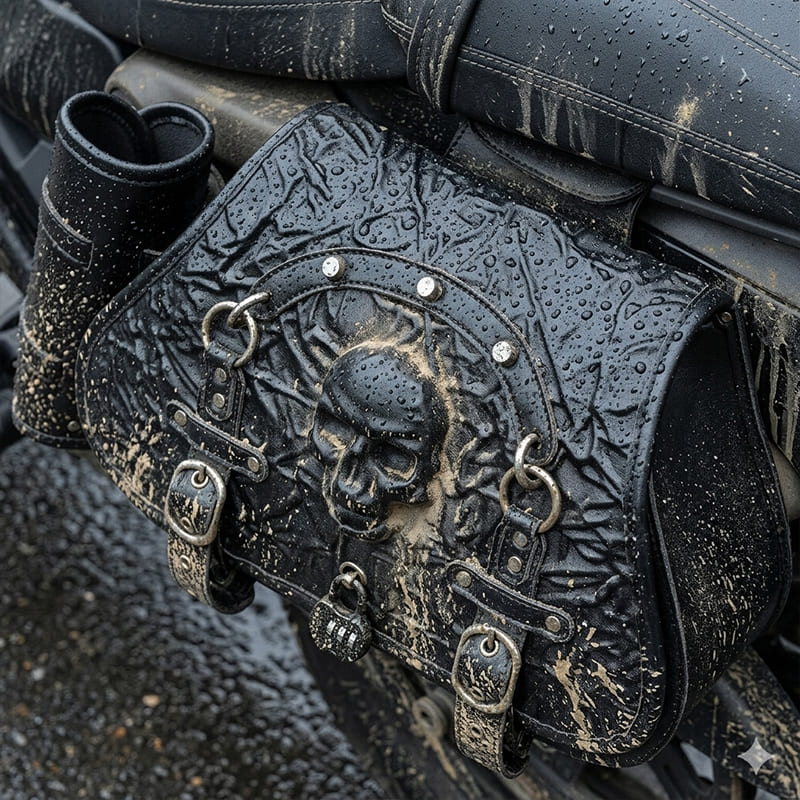 Punk Style 26L Leather Motorcycle Saddlebags with Cup Holder for Harley Softail Dyna Road King Cruiser