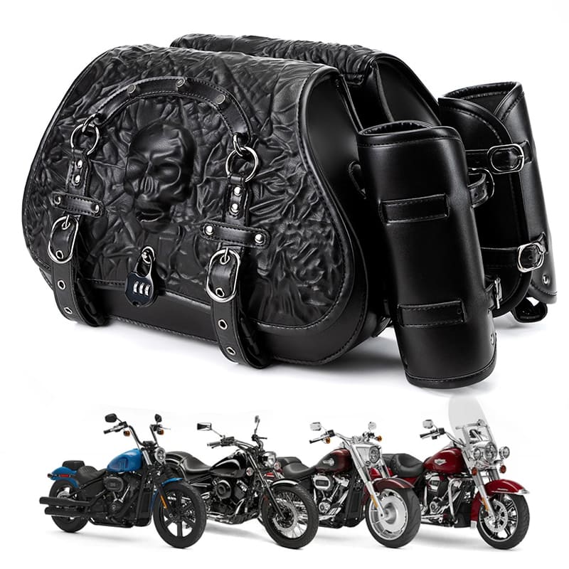 Punk Style 26L Leather Motorcycle Saddlebags with Cup Holder for Harley Softail Dyna Road King Cruiser
