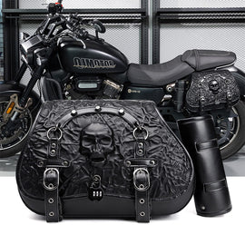 Punk Style 26L Leather Motorcycle Saddlebags with Cup Holder for Harley Softail Dyna Road King Cruiser