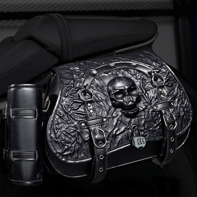 Punk Style 26L Leather Motorcycle Saddlebags with Cup Holder for Harley Softail Dyna Road King Cruiser