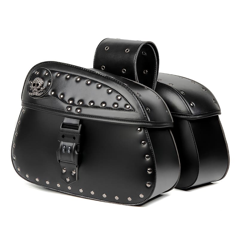 Punk Biker Style 26L Leather Motorcycle Saddlebags with Cup Holder for Harley Softail Dyna Road King Cruiser