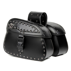 Punk Biker Style 26L Leather Motorcycle Saddlebags with Cup Holder for Harley Softail Dyna Road King Cruiser