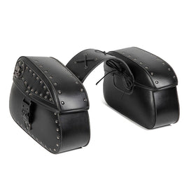 Punk Biker Style 26L Leather Motorcycle Saddlebags with Cup Holder for Harley Softail Dyna Road King Cruiser