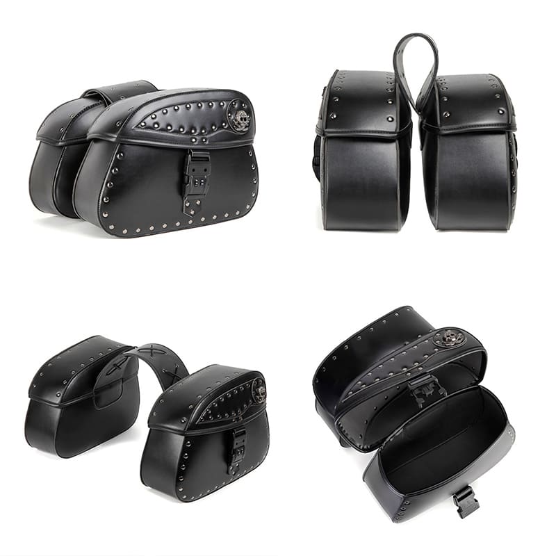 Punk Biker Style 26L Leather Motorcycle Saddlebags with Cup Holder for Harley Softail Dyna Road King Cruiser