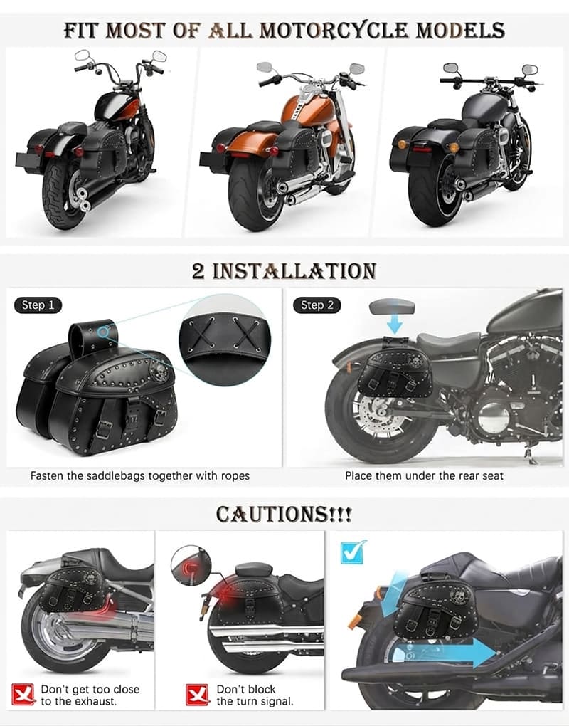 Punk Biker Style 26L Leather Motorcycle Saddlebags with Cup Holder for Harley Softail Dyna Road King Cruiser