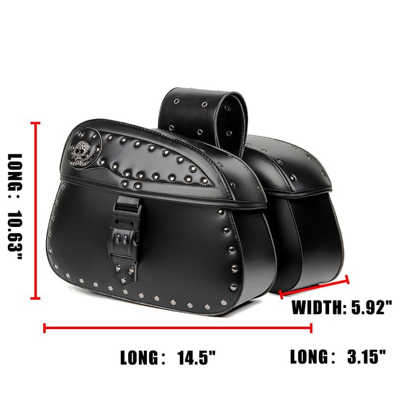 Punk Biker Style 26L Leather Motorcycle Saddlebags with Cup Holder for Harley Softail Dyna Road King Cruiser
