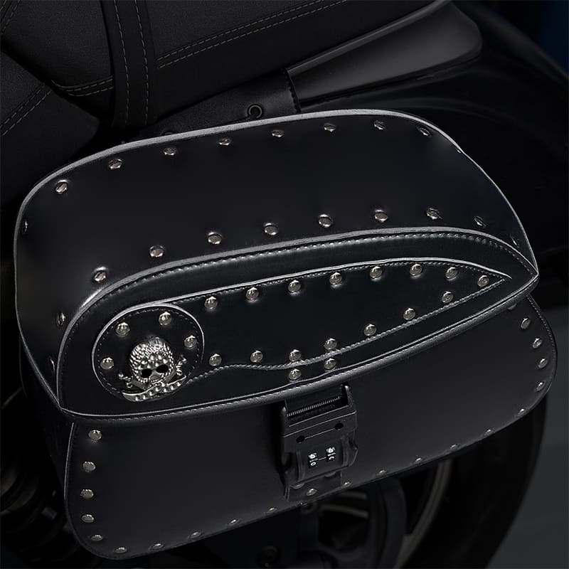Punk Biker Style 26L Leather Motorcycle Saddlebags with Cup Holder for Harley Softail Dyna Road King Cruiser
