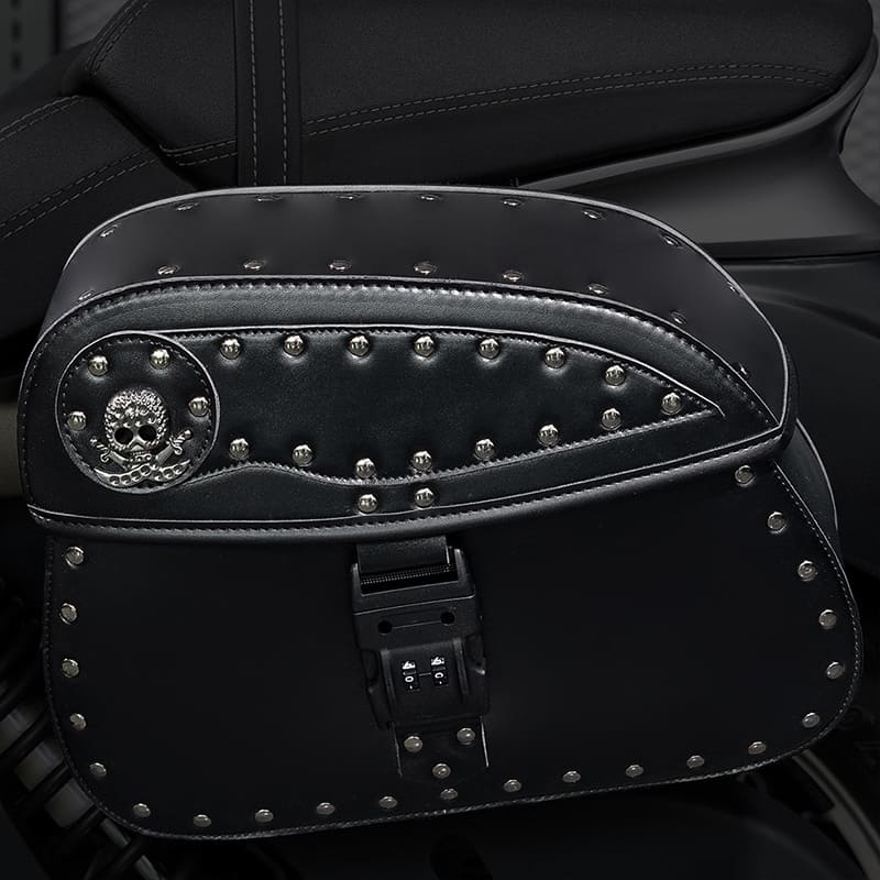 Punk Biker Style 26L Leather Motorcycle Saddlebags with Cup Holder for Harley Softail Dyna Road King Cruiser