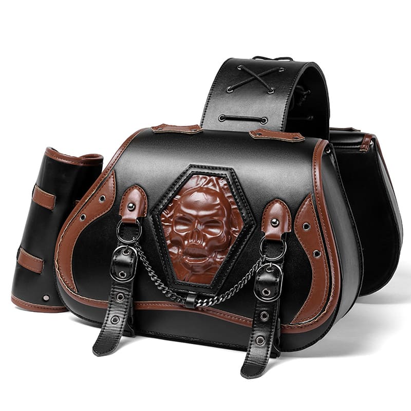 Punk Style Motorcycle Saddlebags 26L Leather with Cup Holder for Harley Softail Dyna Road King Cruiser