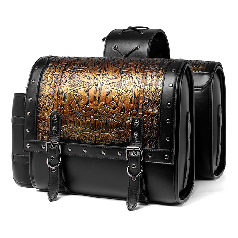 Punk Style Motorcycle Saddlebags 26L Leather with Cup Holder for Harley Softail Dyna Road King Cruiser