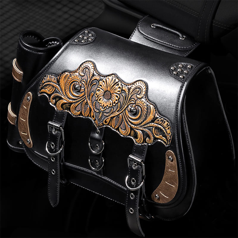 Punk Style Motorcycle Saddlebags 26L Leather with Cup Holder for Harley Softail Dyna Road King Cruiser