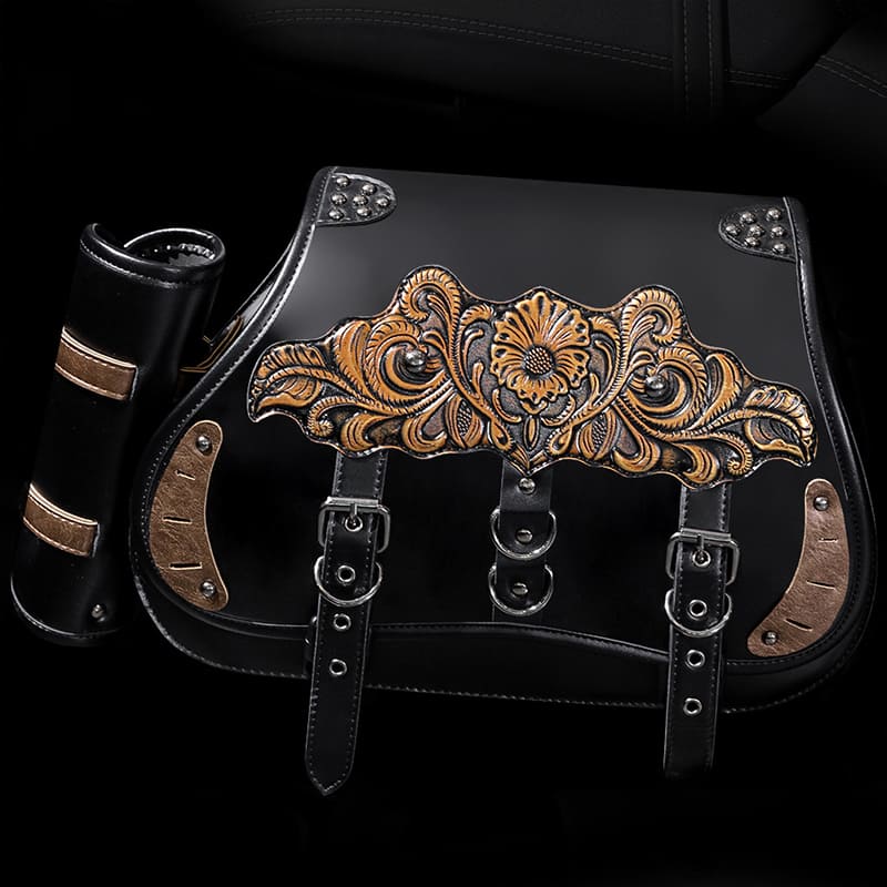 Punk Style Motorcycle Saddlebags 26L Leather with Cup Holder for Harley Softail Dyna Road King Cruiser