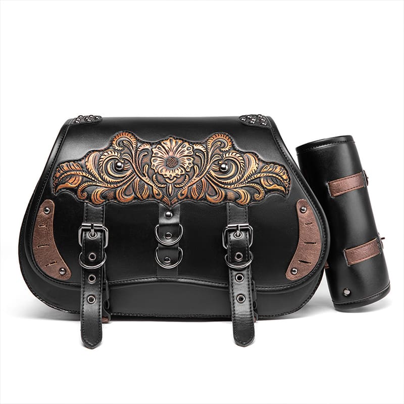 Punk Style Motorcycle Saddlebags 26L Leather with Cup Holder for Harley Softail Dyna Road King Cruiser