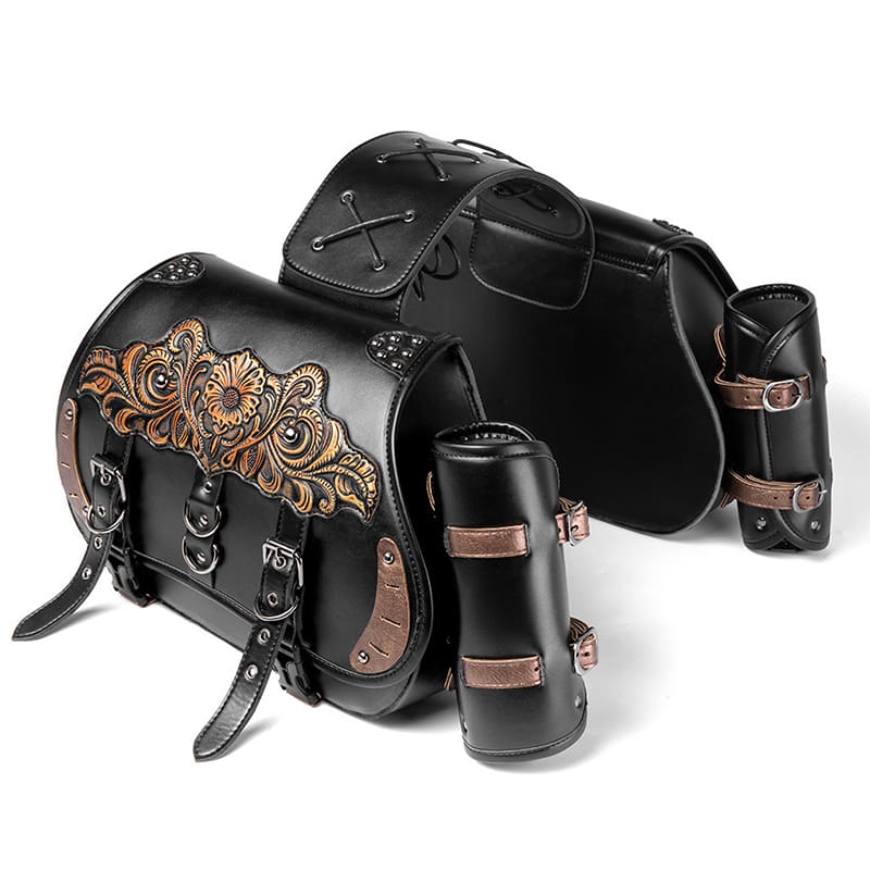 Punk Style Motorcycle Saddlebags 26L Leather with Cup Holder for Harley Softail Dyna Road King Cruiser