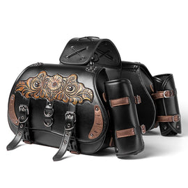 Punk Style Motorcycle Saddlebags 26L Leather with Cup Holder for Harley Softail Dyna Road King Cruiser
