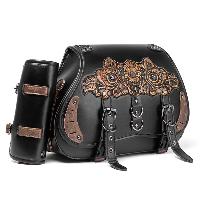Punk Style Motorcycle Saddlebags 26L Leather with Cup Holder for Harley Softail Dyna Road King Cruiser