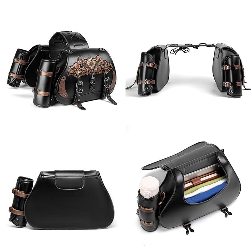 Punk Style Motorcycle Saddlebags 26L Leather with Cup Holder for Harley Softail Dyna Road King Cruiser