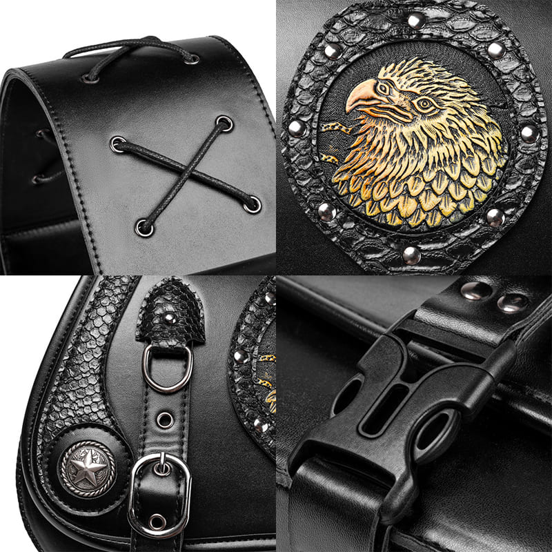 Punk Style Motorcycle Saddlebags 26L Leather with Cup Holder for Harley Softail Dyna Road King Cruiser