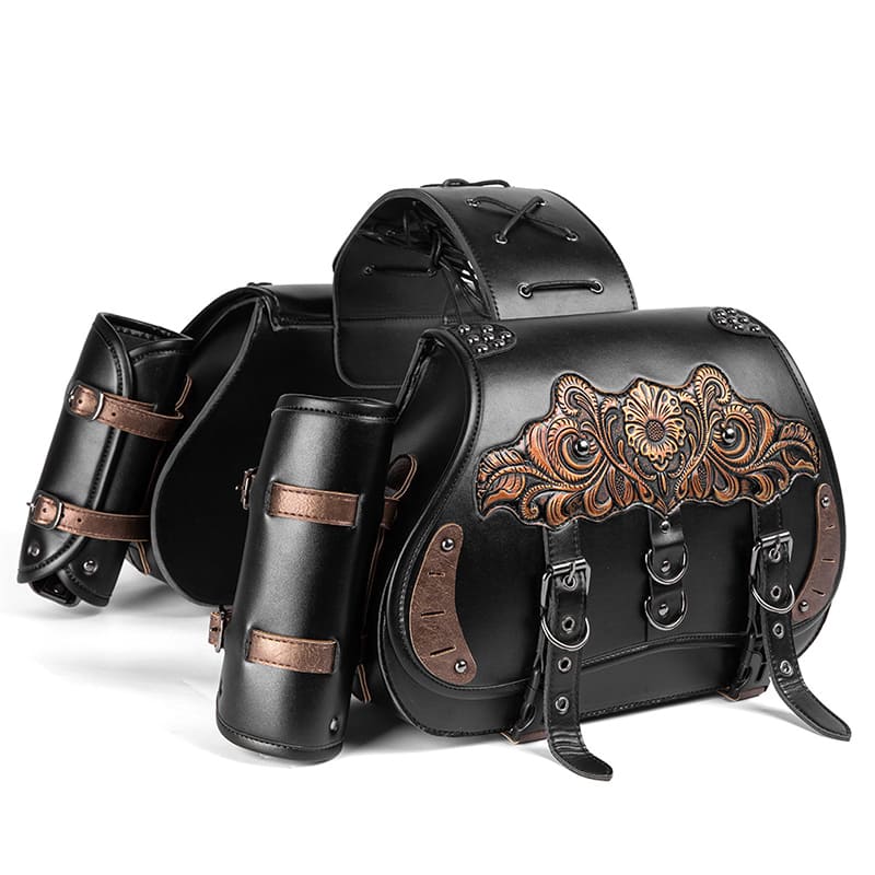 Punk Style Motorcycle Saddlebags 26L Leather with Cup Holder for Harley Softail Dyna Road King Cruiser