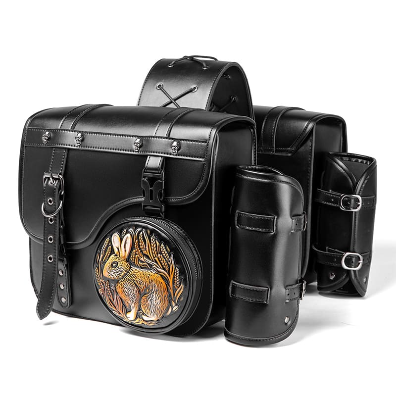 Punk Style Motorcycle Saddlebags 26L Leather with Cup Holder for Harley Softail Dyna Road King Cruiser