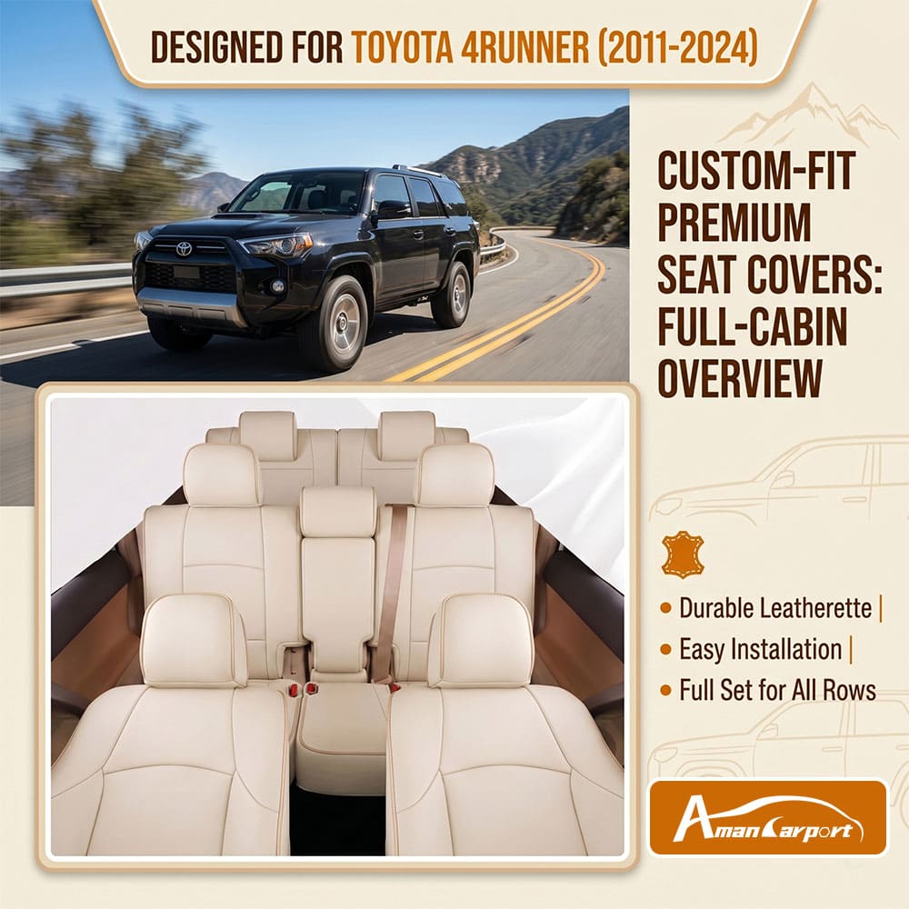 Amancarport Special Linen, Leather Car Seat Covers Full Set for Toyota 4Runner(2011-2024)